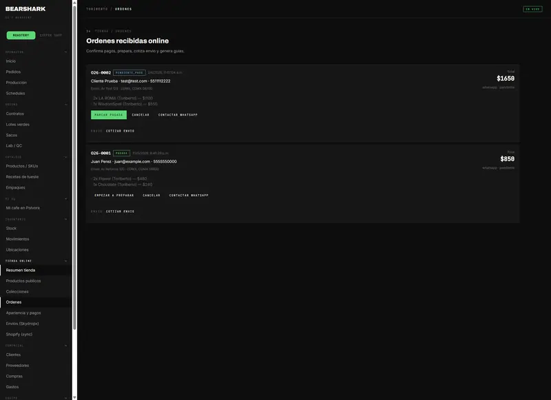 BearShark OS — ONLINE ORDERS